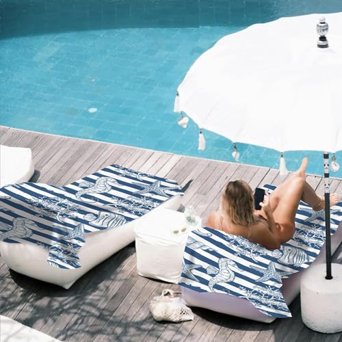 Starfish Microfiber Beach Towels,Underwater Starfish Seahorse with Coral on Stripes Oversized Absorbent Bath Towels,Soft Quick Dry Thin Camping Towel for Adults Women Men,29.5"×59" - color: Underwater Starfish Seahorse With Coral on Stripes