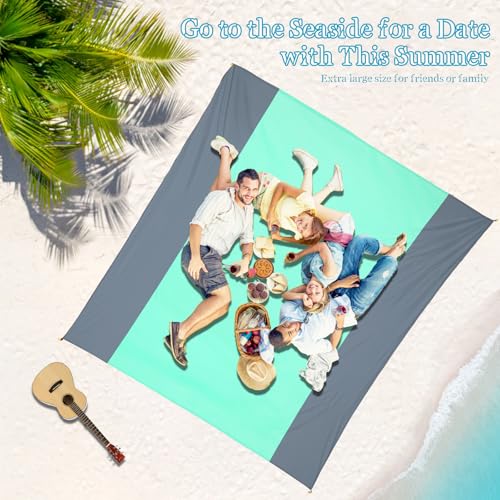 Beach Blanket Waterproof Sandproof 1-7 Adult Oversized 78 '' × 110 '' Lightweight Durable Compact Sand Free Extra Large Beach Mat for Travel Camping Hiking Picnic Blanket - color: Greengrey, size: 78“x110”