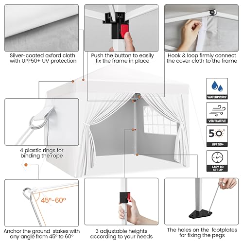 Yaheetech 12x12 Pop Up Canopy with 4 Removable Sidewalls, Portable Enclosed Instant Tent, Waterproof Outdoor Tent, Beach Sun Shelter with 4 Sandbags, 12 Stakes & 4 Ropes, White - color: White, size: 12x12