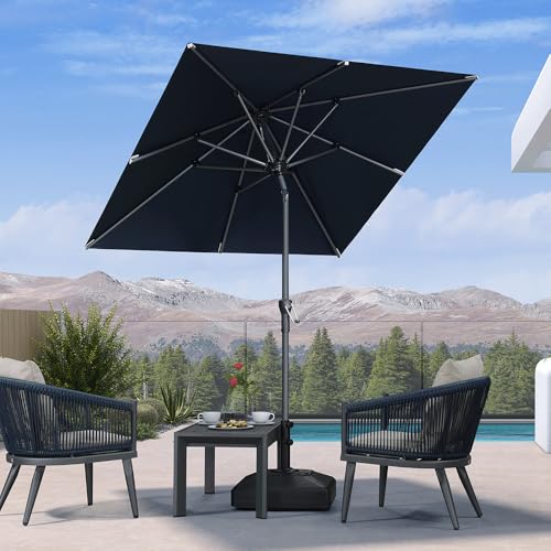 PURPLE LEAF 6' x 6' Square Patio Umbrella Outdoor Table Umbrella Aluminum Frame Market Umbrella Sun Umbrella with 8 Sturdy Ribs Tilt for Garden Deck Lawn Pool Navy Blue - color: Navy Blue, size: 6' x 6'