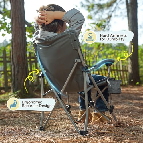 Busy Bee Oversized Kids Camping Chair with Cup Holder, High Back Toddler Chair Kids Folding Chair, Perfect for Beach & Outdoor, Supports 150 Lbs. - color: Grey, style: Folding Chair