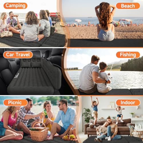 Car Air Mattress Bed: Inflatable Back Seat Air Mattress for Car, Thick Camping Sleeping Pads with 2 Pillows & Air Pumps, Fits Sedan/Truck/SUV, Black - color: Black, size: Car Air Mattress