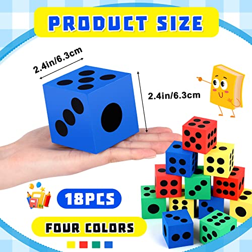 Meooeck 18 Pack Large Foam Dice 2.48 Inch Colorful Jumbo Dice with Storage Bag for Classroom Educational Activities and Game to Get Your Luck Numbers - size: 2.48 in, style: Square