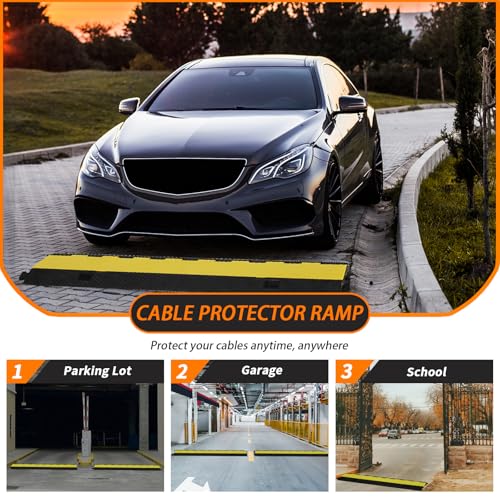 GarveeTech Cable Ramp 1 Pack 3 Channel Rubber Cable Protector Ramps, Cable Wire Cord Cover Ramp, 28000 lbs Capacity Heavy Duty Speed Bump Driveway Outdoor Hose Cable Ramp Protective Cover - size: 41''*12''*2''-3 Medium Channel