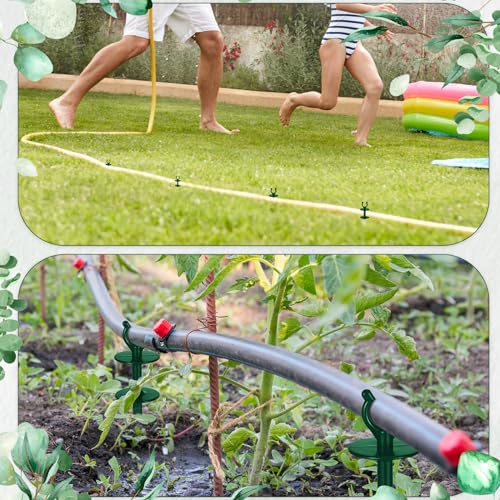 Blulu 15 Pcs 2 in 1 Garden Hose Guide, Universal 10 Inch Hose Guide Stakes with Barbs, Water Sprinkler Support Spike to Keep Off Lawn for Yard Lawn Garden Flower Plant Tool(Green) - color: Green