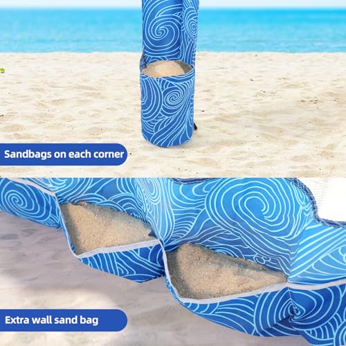 Jihfmo Beach Cabana, 6.2'×6.2' Beach Canopy with Side Wall, UPF 50+ UV Protection Easy Setup Tent Sun Shelter with Sand Pockets for Whole Family(Surging Waves) - color: Surging Waves