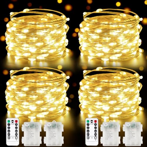 4 Pack 100 LED Fairy Lights Battery Operated with Remote, 33FT Waterproof Twinkle Lights with Timer & 8 Modes, Fairy String Light Outdoor Indoor for Bedroom Classroom DIY Christmas Decor (Warm White) - color: Warm White, size: 4 Pack