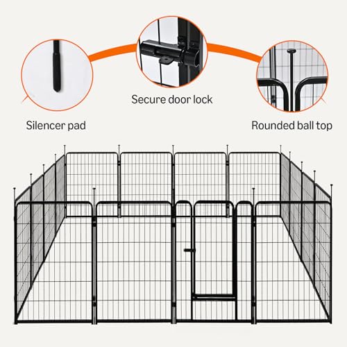 Amazon Basics Dog Playpen, 16 Panels Metal Fence with Door, Foldable for Indoor and Outdoor Use, Suitable for Small to Medium Sized Dogs, 30 Inch Height, Black - style: 16pcs-30"