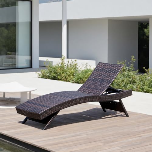 Folding Patio Chaise Lounge (Set of 1 Chair), Foldable Long Reclining Patio Seating Chairs, Outdoor Wicker Lounge Chair, Rattan Chaise Lounge Lawn Sunbathing Chairs Beach Pool Backrest Recliners - color: 1 Foldable Chair