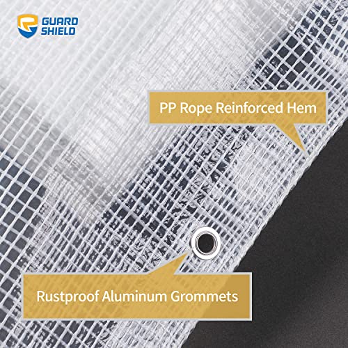 GUARD SHIELD Clear White Tarp Heavy Duty 8x20 Feet Waterproof for Greenhouse Outdoor Garden Poly Cover UV Resistant 3x3 Weave 10mil - color: Clear Leno / White, size: 8x20