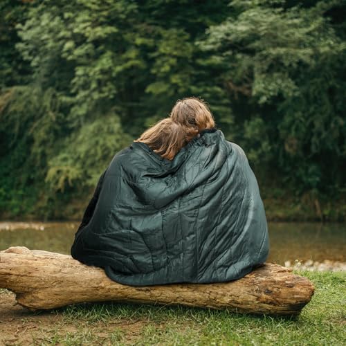 Outdoor Camping Blanket with Sherpa Lining, Extra Warm Thick Camp Blankets and Puffy Ultralight Soft Poncho DWR Camping Quilt for Cold Weather, Adventure, Sleeping, Backpacking 78"x 56" - color: Pale Green, size: 78 X 56 Inches