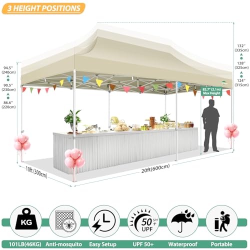 COBIZI 10x20 Canopy Tent with 6 Sidewalls,Heavy Duty Pop up Canopy with Mosquito Netting,Easy up Screen Tent for Parties Wedding Outdoor Patio with Roller Bag,Khaki - color: Khaki, size: 10x20ft(standard)