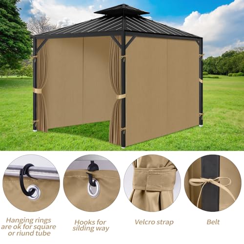 Gazebo Privacy Curtains 11' x 13' with Zipper 4-Panels Side Wall Universal Replacement for Patio, Outdoor Canopy, Garden and Backyard (Curtain Only) - color: Khaki, size: 11' x 13'