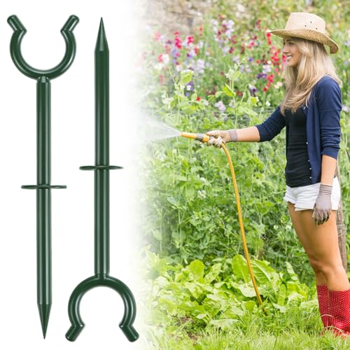 QWORK 3/4" Garden Hose Holder Brackets - 20 Pcs Plastic Outdoor Hose Guide Stakes Support Spike Tool