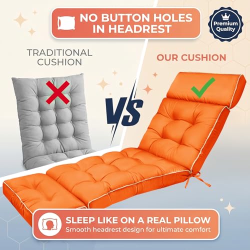 MAGIC ELEPHANT Chaise Lounge Cushions Outdoor, Memory Foam Replacement Patio Pool Lounge Chair Cushion with Ties for Outdoor Furniture, 74 x 22 x 4 Inch (Orange) - color: Orange