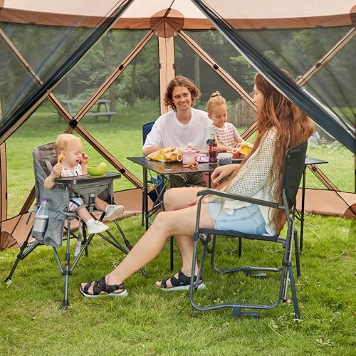 EVER ADVANCED Pop Up Gazebo Screen House Tent for Camping 11.5 ft for 8-10 Person Instant Canopy Shelter with Netting Portable for Outdoor, Backyard, Brown - color: Brown