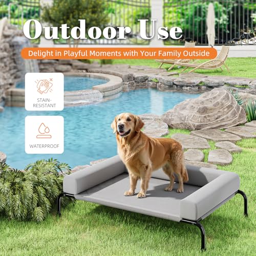 Simple Trending Elevated Dog Bed for Large Dogs, Cooling Raised Dog Cot with Bolsters, Breathable Pet Bed for Outdoor, 47.75" x 31", Grey - color: Grey