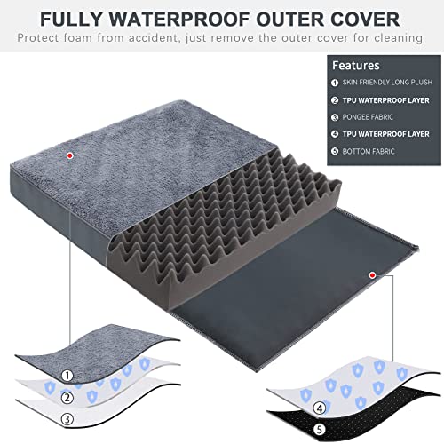 Waterproof Extra Large Dog Bed Orthopedic Dog Beds for Crate with Removable Washable Cover Egg-Crate Foam Pet Pad Mat with Anti-Slip Bottom, 44x32 Inch, Grey - color: Grey, size: 44"l X 32"w X 4"h