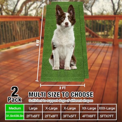 GLOBREEN Fake Grass Pee Pads for Dogs Potty Training, 2 PCS Replacement 2FT X 6FT Artificial Turf Outdoor Rugs for Pets Patio Balcony, with Drainage Hole - size: 2FTX6FT-2pack
