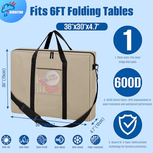 SIRUITON Folding Table Storage Bag, Portable 600D WaterProof Carry Bag for Folding Picnic/Camp Tables with Reinforcing Plate & Shoulder Strap, 36" D x 30" W x4.7 H Fits 6FT Folding Tables - size: Khaki - 6ft Folding Tables Bag