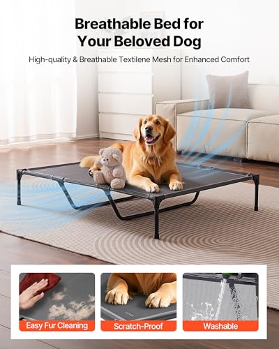 VEVOR Elevated Dog Bed for Large Dogs, Portable Raised Dog Cot with Steel Metal Frame and Breathable Teslin Mesh, Indoor & Outdoor Pet Cooling Raised Hammock Bed, XL, Gray - size: XL-No Pillow