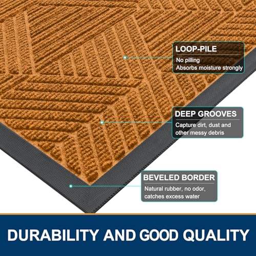 Smiry Front Door Mat Outside Entrance, Heavy Duty Sturdy Natural Rubber Doormat, Trap Dirt and Moisture, Easy Clean Low Profile Mats for Indoor Outdoor Entry, Irregular Triangle (29.5x17, Amber) - color: Amber, size: 29.5" X 17"