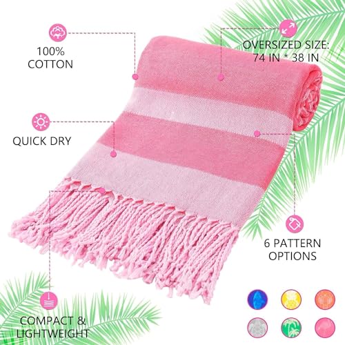 Genovega 6 Packs Oversized Turkish Beach Bath Towel Set Bulk 74"x38" Extra Large Sand Free Quick Dry Swim Camping Pool Clearance Towels Travel Blanket Adult Essentials - color: Multi Pattern One