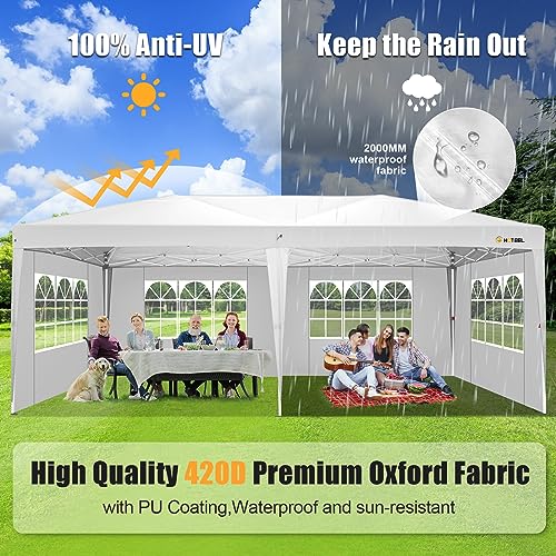 HOTEEL 10x20 Pop Up Canopy Tents for Parties, Outdoor Tent with 6 Sidewalls & 8 Wind-Resistant Rods & Carry Bag, Easy Setup for Wedding, Patio Events, Commercial, Waterproof and UV50+ Protection,White - color: White, size: 13x26FT (+4 Walls)