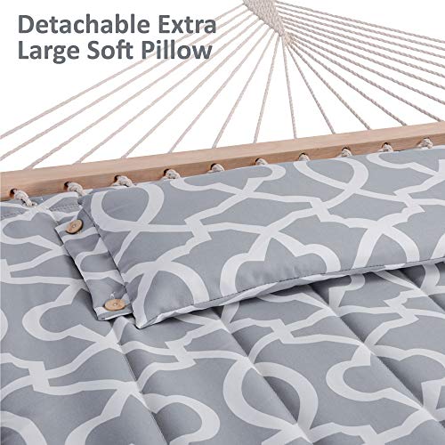 SUNCREAT Freestanding Hammocks with Stands Included, Double Quilted Hammock with Frame, 475 lbs Capacity, Gray Pattern - color: Quilted- Gray Pattern