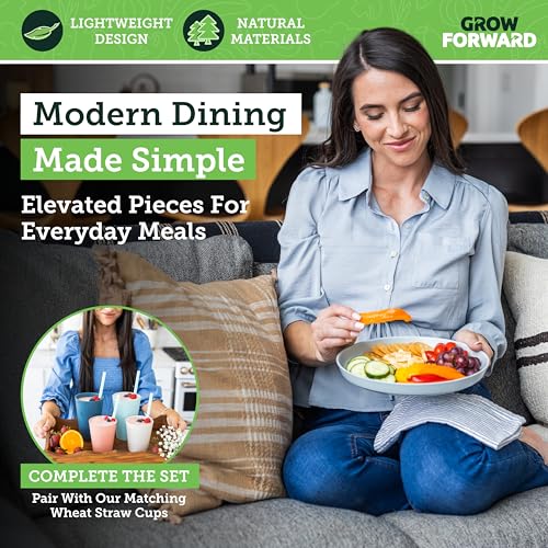 Grow Forward Premium Wheat Straw Plates - 10 Inch Reusable Hard Plastic Dinner Plates Set of 8 - Unbreakable Microwave Safe Plates for Dessert, Camping, RV, Outdoors, Patio, Kitchen Dishes - Tropical - color: Tropical, size: 10 inch