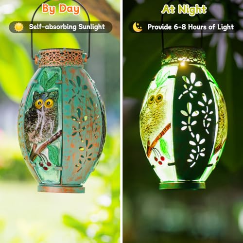 Starsoul Owl Outdoor Solar Lantern Waterproof Metal & Stained Glass Owl Lamp Lights for Yard Patio Garden Tabletop Pathway Decor Gifts for Woman - color: Owl
