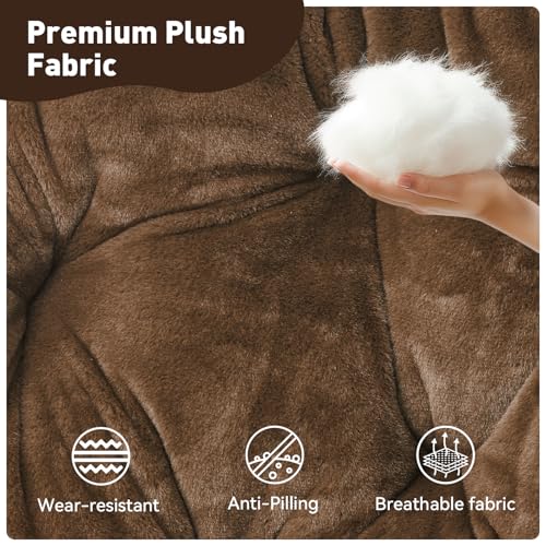 MoNiBloom Round Folding Faux Fur Saucer Chair for Bedroom Living Room Dorm Foldable Metal Frame Oversized Large Comfy Furry Padded Soft Lounge Lazy Cozy Moon Chair for Adults (Brown, 2 Pieces) - color: Brown