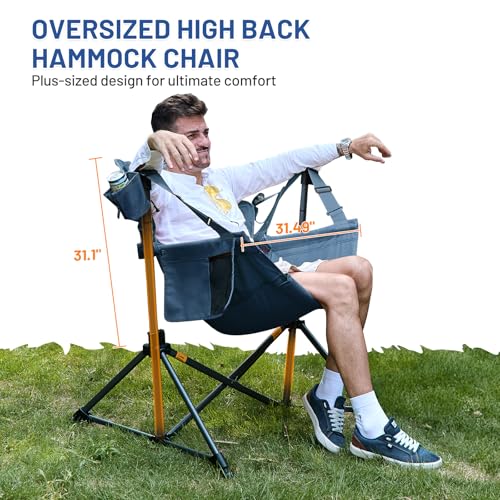 TIMBER RIDGE Hammock Camping Chair, Oversized Swinging Hammock Chair with Adjustable Back and Seat for Outdoor Lawn, Sports, Supports 400lbs, Blue - color: Blue