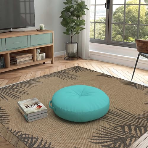 Covers & All Sunbrella Round Seat Cushion with Handle, Plush Outdoor Pillows and Chair Cushions for Home or Patio (26 x 5 Inch, Canvas Aruba) - color: Canvas Aruba, size: 26 x 5, style: Handle