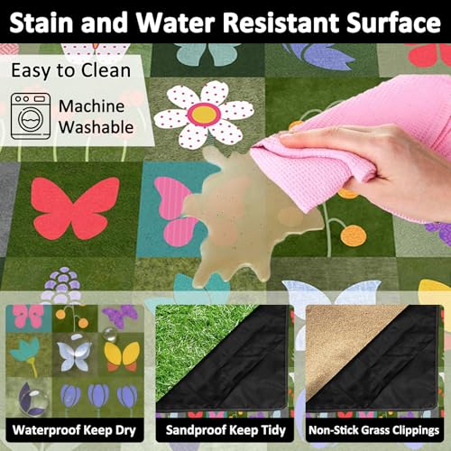 Floral Picnic Blankets Waterproof Foldable, 60″X80″ Packable Picnic Mat Butterfly Outdoor Blanket for Grass, Large Beach Blanket Sandproof Picnic Accessories for Camping Music Festival Park Lawn Party - color: B01, size: 5' X 6'8" (Rectangular)