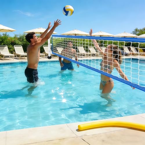 Upgrade Pool Volleyball Net Replacement, Adjustable Length 15-31 FT Portable Volleyball Net for Inground Pools & Above Ground Pools, Heavy Duty PE Net for Backyard Swimming Pool Beach(Net Only)