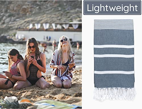 Premium Turkish Beach Towel – 100% Cotton, Sand Free, Oversized, Quick Dry Beach Towel 35”x67” – Ideal for Travel, Pool – Navy - color: Navy