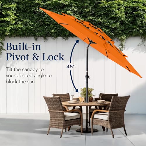 Best Choice Products 10ft 3-Tier Market Patio Umbrella, Outdoor Sun Shade with Tilt, Crank Lift, 8 Ribs for Backyard, Deck, Poolside - color: Orange