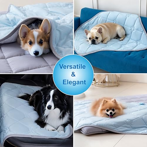 Pet Cooling Mat for Dogs Cats Summer Self Cooling Pad,Extra Large Dog Cooling Mat, Q-Max>0.4,Cooling Fabric Washable Breathable Blanket for Crate Kennel（XXL, Blue/Gray） - color: Blue/Gray, size: XX-Large