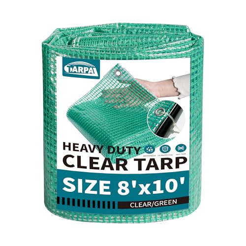 TARPAL 8'x10' Clear Green Tarp Heavy Duty Waterproof 12mil with Grommets or Zip Ties for Small Greenhouse for Outdoors Garden,Farm,Chicken Coops - color: Clear Green Leno Tarp, size: 8x10ft-Finished size