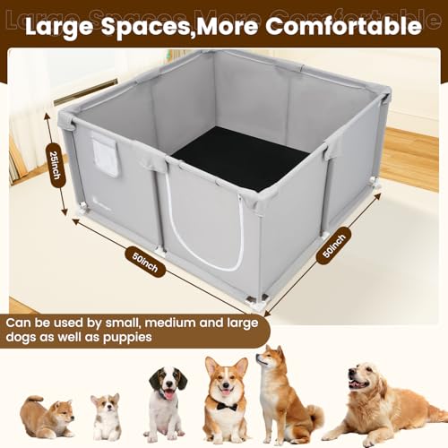 Whelping Box for Dogs - 50"L*50"W*25"H Dog Whelping Play Pen for Puppies,Pet Whelping Box Overall 600D Oxford Fabric with Absorbent Whelping Pad,Dog Birthing Box for Large Medium Small Dogs - color: gray-50*50*25inch