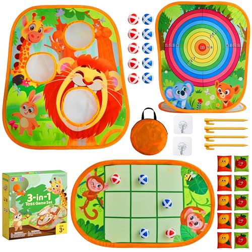 JOYIN 3-in-1 Animal Bean Bag Toss Game for Kids, Portable Corn Hole Games with Tic Tac Toe & Small Sticky Balls, Indoor & Outdoor Toys for Party Yard Beach Lawn, Birthday Gift for Boys Girls Toddlers