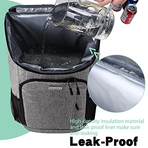 BAGLHER Lightweight Insulated Cooler Backpack - 30 Cans, Leak-Proof for Lunch, Picnic, Hiking, Camping Trips - color: grey-plus