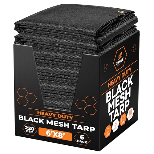 Xpose Safety Heavy Duty Mesh Tarp 6' x 8' (6-Pack) – Multipurpose Black Protective Cover with Air Flow - Use for Tie Downs, Shade, Fences, Canopies, Dump Trucks – Weather and Tear Resistant - color: Black, size: 6' X 8' (6-Pack)