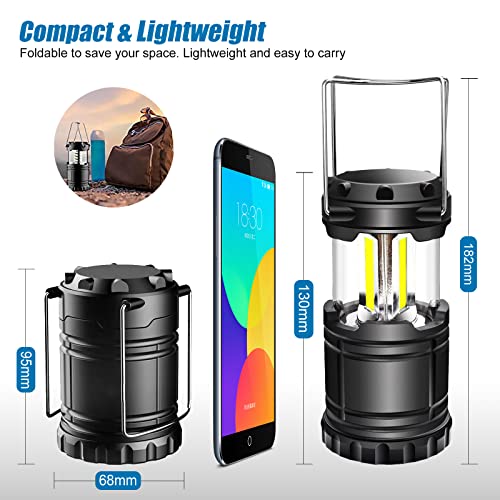 EXTRASTAR 4 Pcs LED Camping Lantern, Battery Powered Compact LED Lanterns, Suitable Survival Kits for Hurricane, Waterproof Portable Emergency Light for Storm, Outages, Black