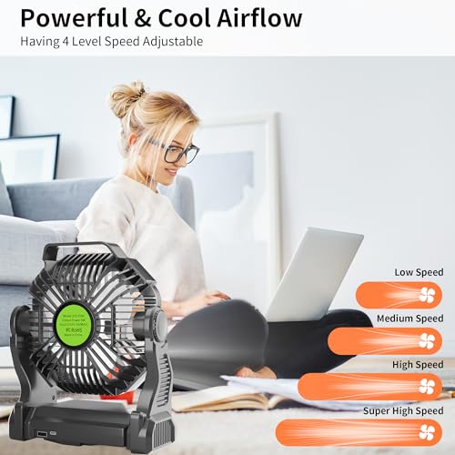Rechargeable Portable Camping Fan for Tent with LED Light, 270°Pivot USB Personal Battery Powered Fan Outdoor Camping Essentials Battery Operated Portable for Travel X23 Black - color: Black
