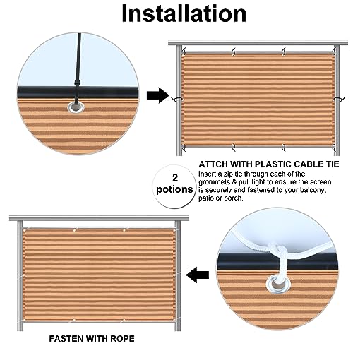Eden's Decor Balcony Privacy Screen Brown/Khaki 2'6"x 5' Cover Mesh Windscreen Weather-Resistant UV Protection for Backyard Deck, Patio, Balcony, Pool, Porch, Fence, Railing, Gardening - color: BROWN/KHAKI, size: 2'6"x 5'