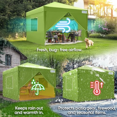 Quictent Privacy 8x8 Pop up Canopy Tent with Sidewalls and Roll-up Ventilated Windows, One Person Easy Setup, Outdoor Commercial Gazebo Shelter Enclosed Waterproof, Bonus 4 Sandbags - color: Green, size: 8x8ft