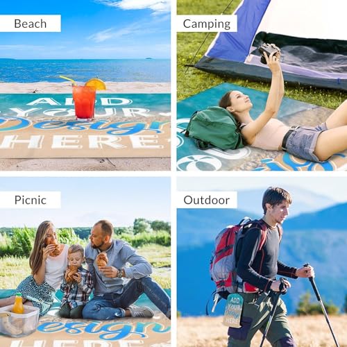 Personalized Beach Blanket Waterproof Sandproof - Custom Picnic Blanket Gift with Text&Photo - Sand Free Beach Mat with Portable Bag, 4 Corner Pockets & Stakes for Family, Beach Holiday,Birthday - color: Color1