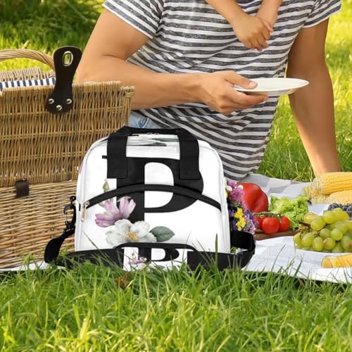 Letter P Insulated Lunch Bag for Women Men Reusable Waterproof Lunch Box Cooler Tote Bag One shoulder portable meal bag Portable Adult Lunchbox for Work Picnic Hiking Beach - color: Letter P